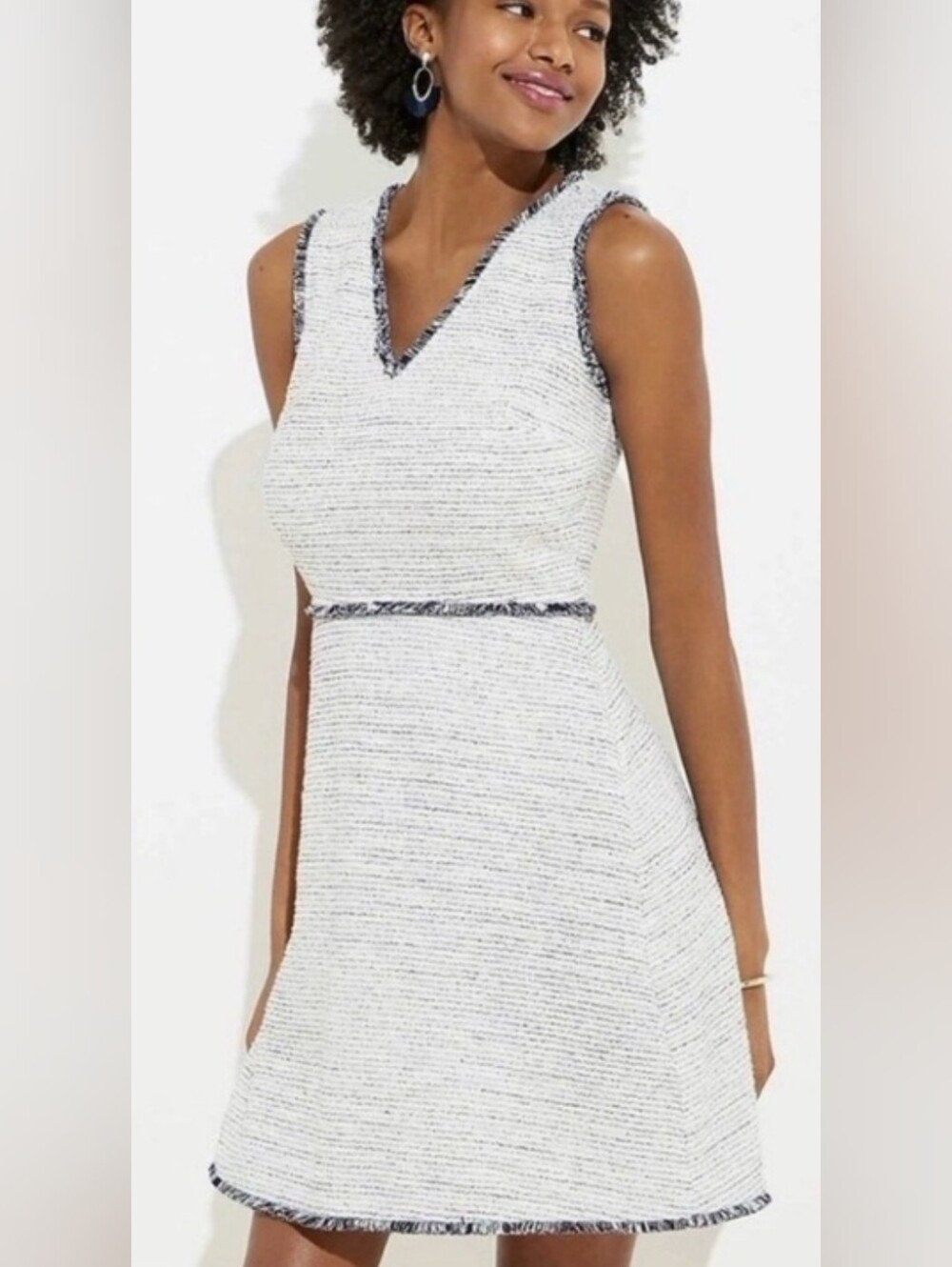 LOFT Plus Fringe Boucle Sleeveless Flare Dress 14